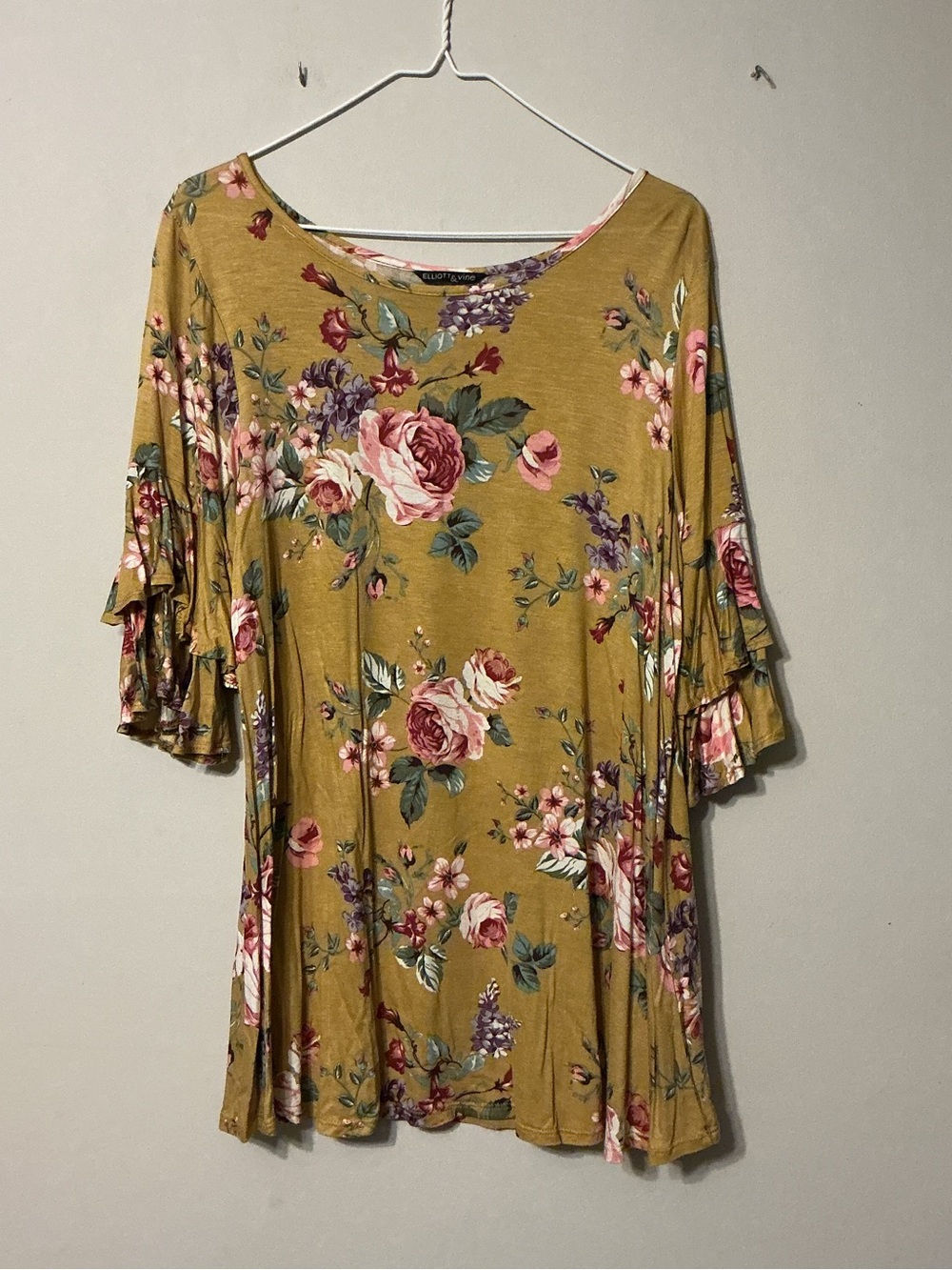 Elliott & Vine Mustard Yellow Top W/ Flowers